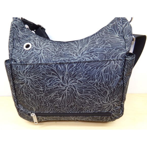 Baggallini Free Time Crossbody Purse Midnight Blossom Black Gray - Picture 5 of 8